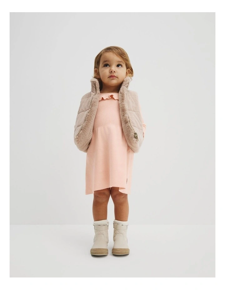 Frill Neck Knit Dress in Antique Pink image 3