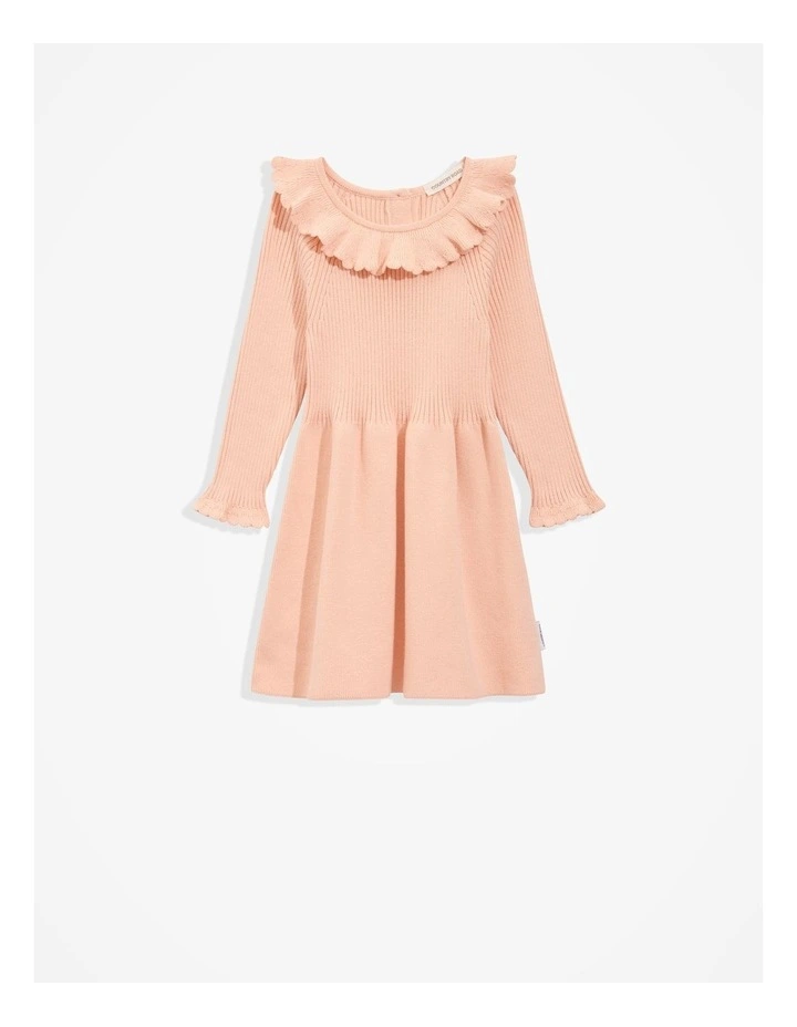 Frill Neck Knit Dress in Antique Pink image 4