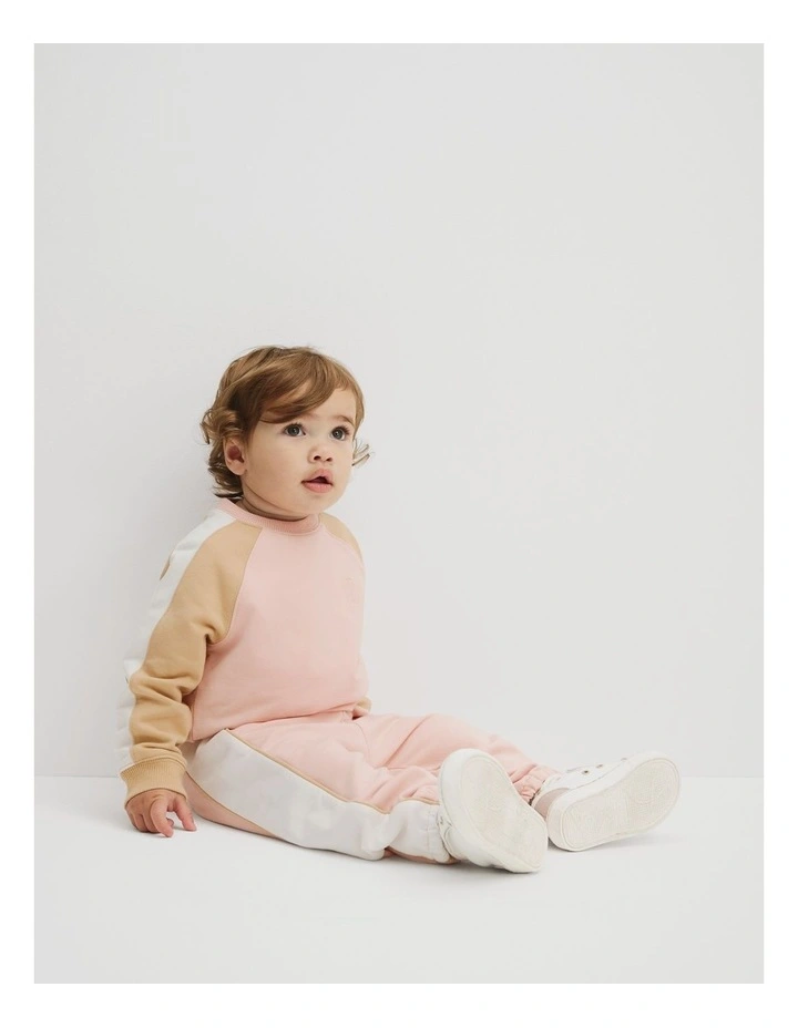 Cotton Spliced Sweat Pant in Antique Pink image 1