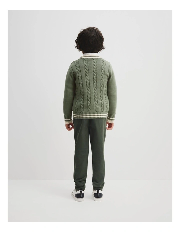 Organically Grown Cotton Varsity Cardigan in Khaki Green image 3