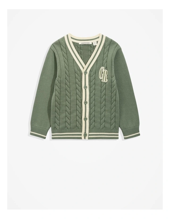 Organically Grown Cotton Varsity Cardigan in Khaki Green image 4