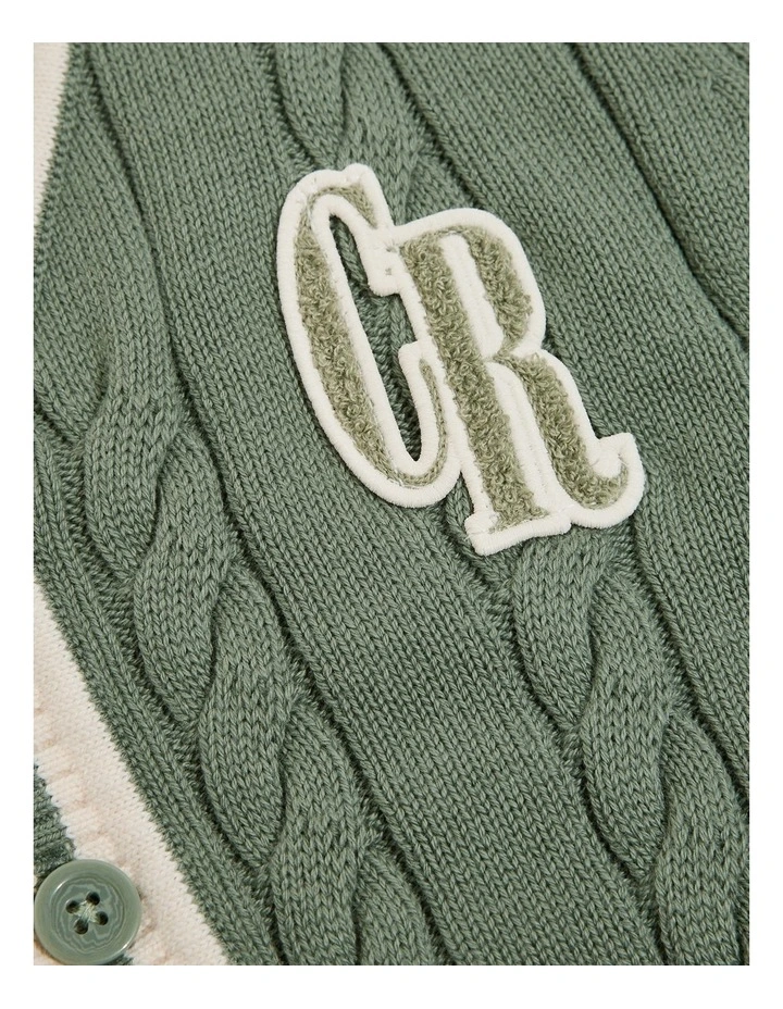 Organically Grown Cotton Varsity Cardigan in Khaki Green image 5