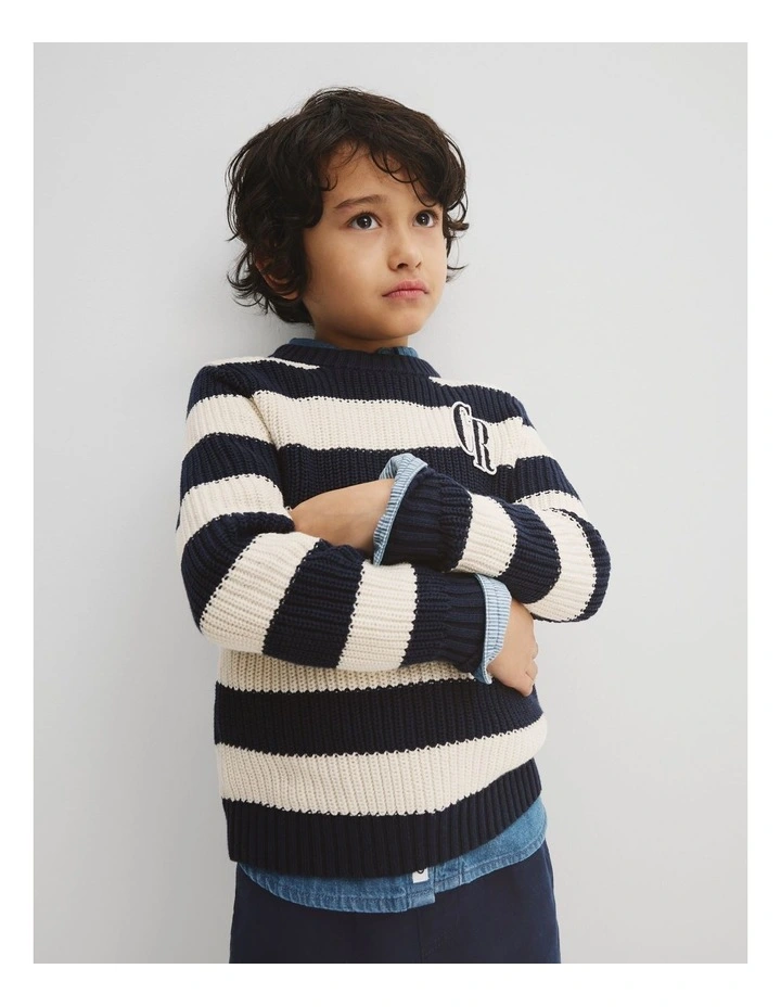 Organically Grown Cotton Classic Stripe Knit in Cream image 3