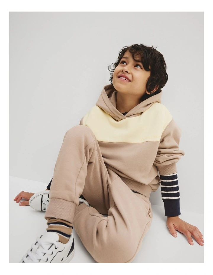 Organically Grown Cotton Spliced Hooded Sweat in Mushroom image 1