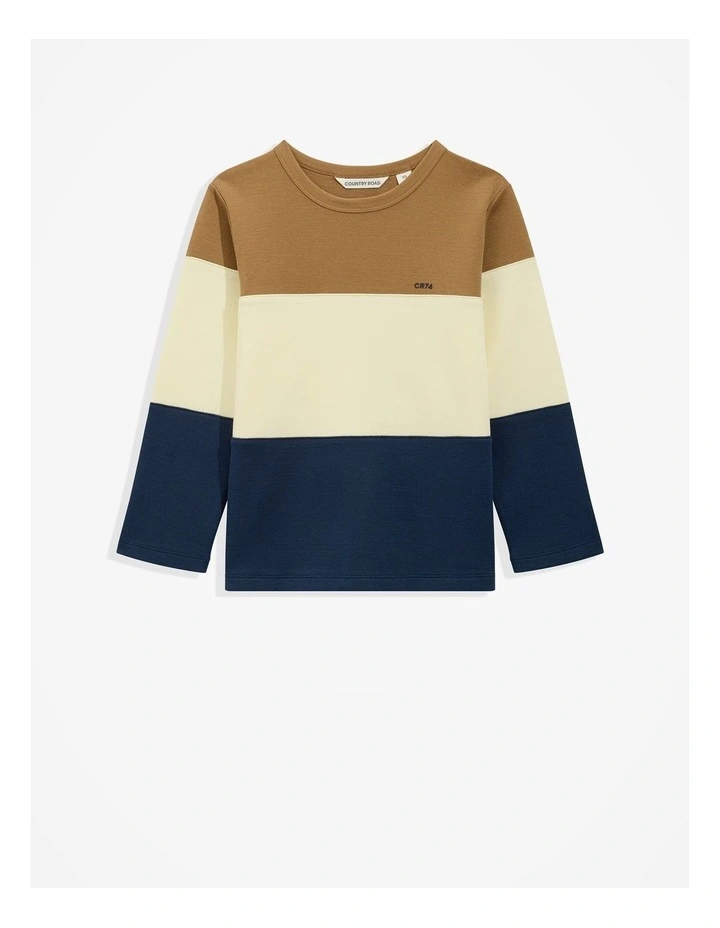 Cotton Block Stripe T-Shirt in Butter image 1