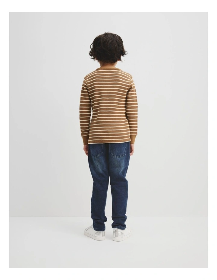 Cotton Stripe Waffle Henley in Butter image 2