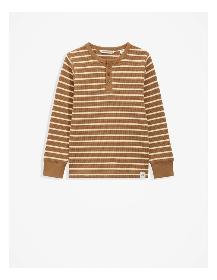Cotton Stripe Waffle Henley in Butter image 4