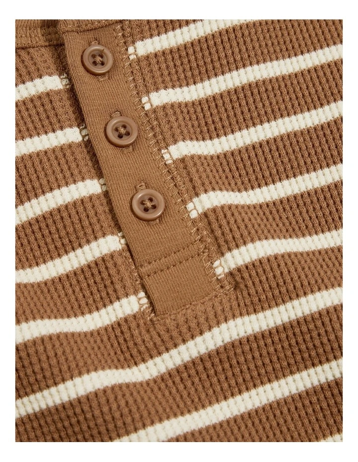 Cotton Stripe Waffle Henley in Butter image 5