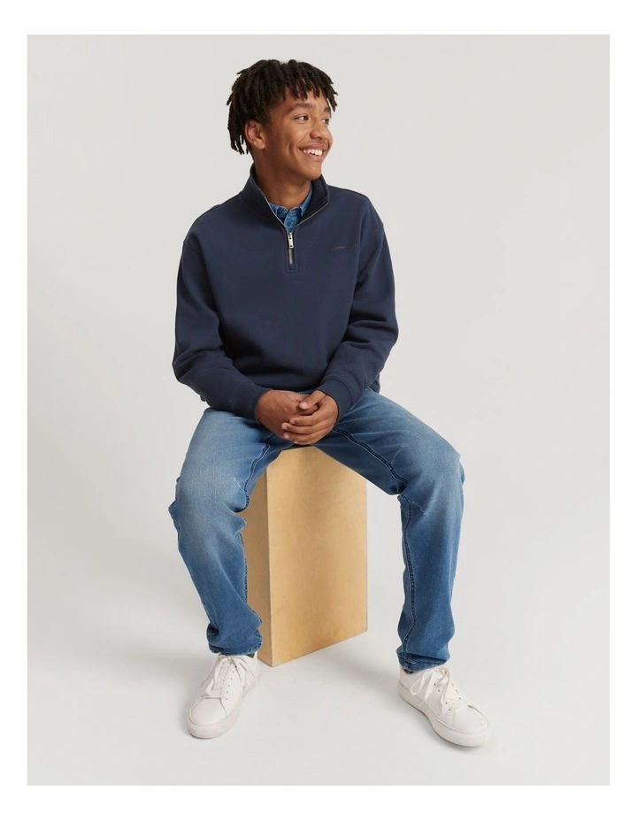 Teen Cotton Blend Modern Logo Half Zip Sweat in Navy image 2