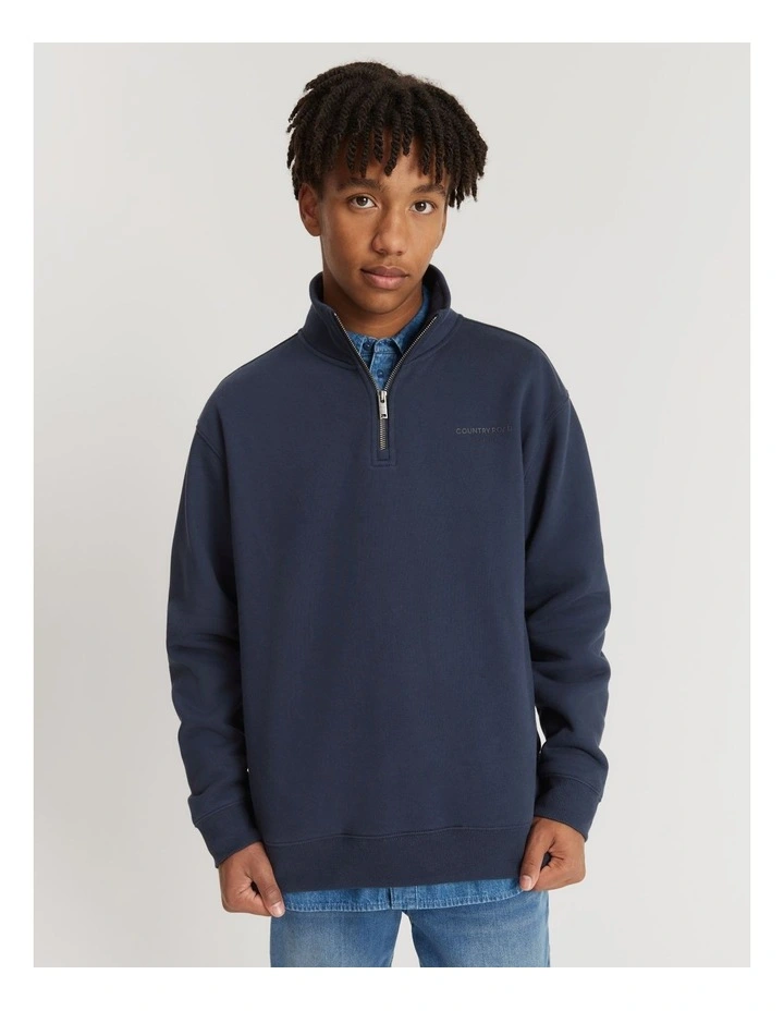 Teen Cotton Blend Modern Logo Half Zip Sweat in Navy image 3