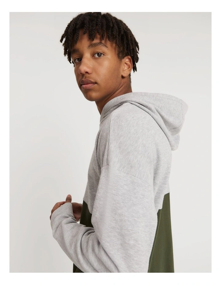 Teen Cotton Blend Logo Hooded T-Shirt in Khaki Green image 1
