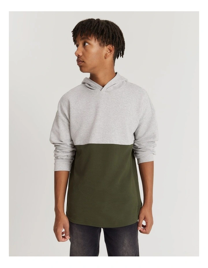 Teen Cotton Blend Logo Hooded T-Shirt in Khaki Green image 2