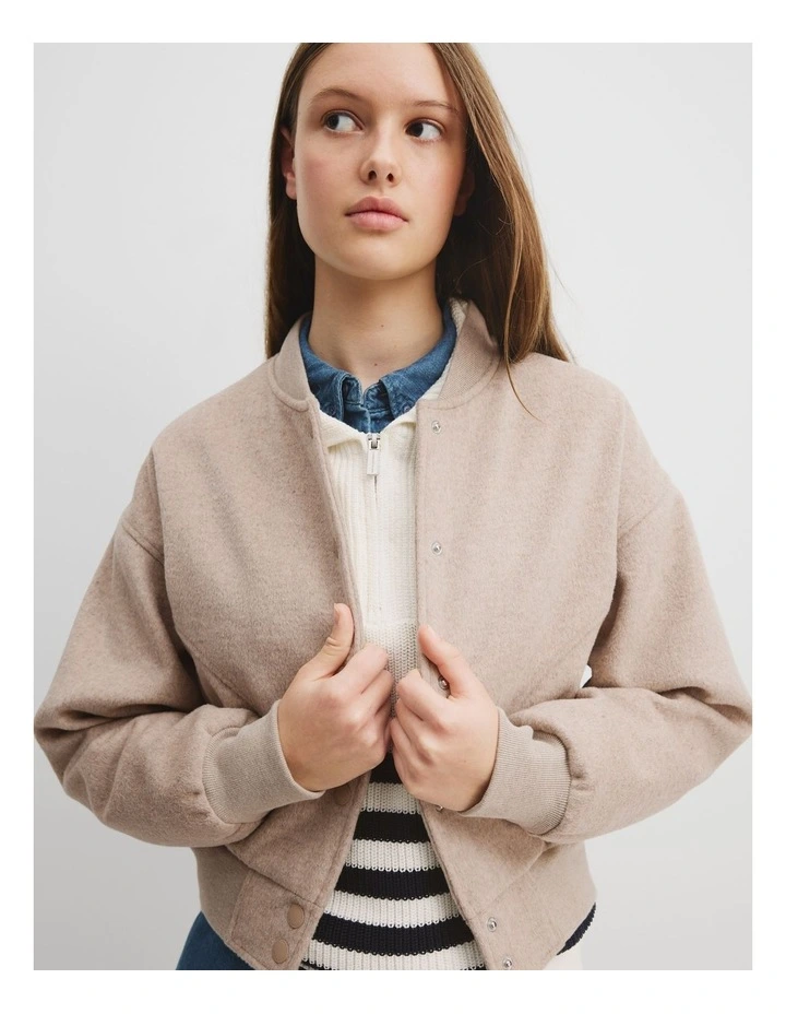 Teen Bomber Jacket in Oatmeal Marle image 2