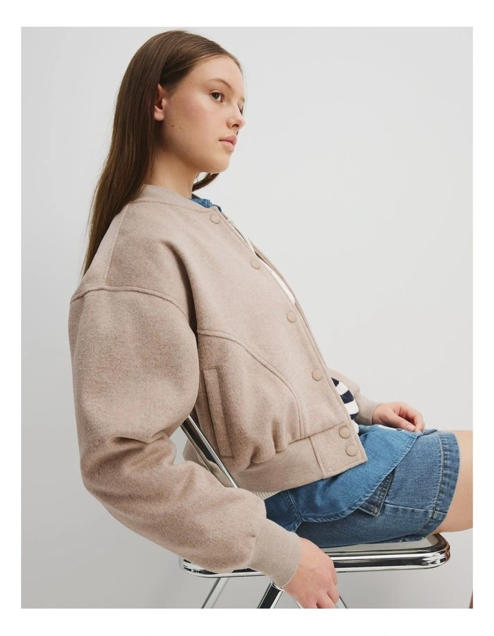 Teen Bomber Jacket in Oatmeal Marle image 3
