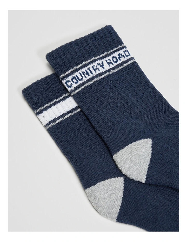 Organically Grown Cotton Blend Sport Crew Sock in Navy image 2