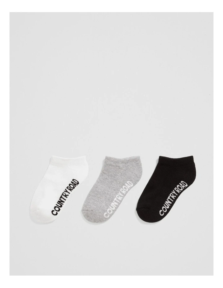Organically Grown Cotton Blend Cushion Sock Pack Of 3 in Black Multi image 1