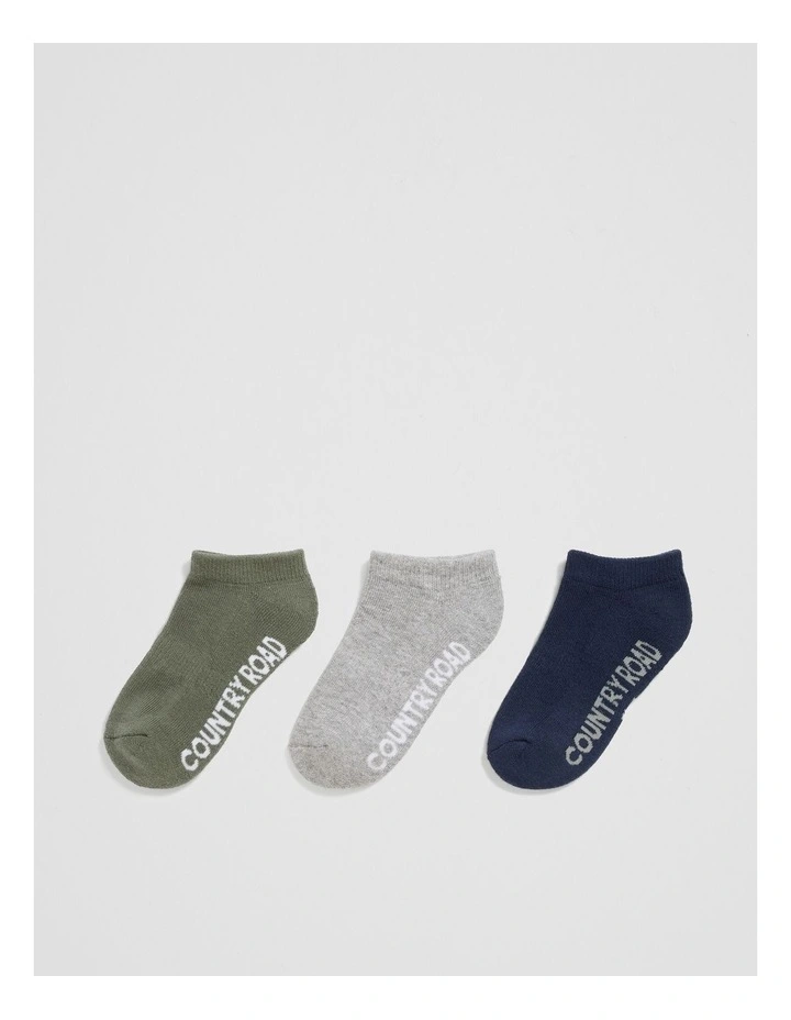 Organically Grown Cotton Blend Cushion Sock Pack of 3 in Navy Multi image 1