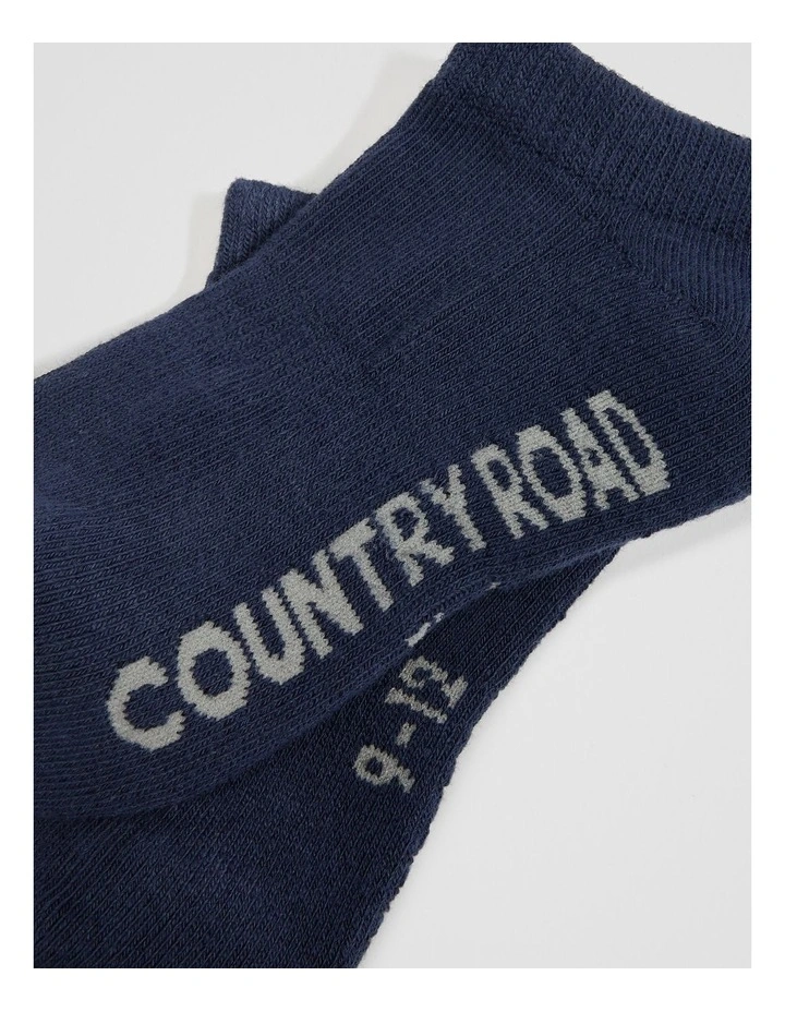 Organically Grown Cotton Blend Cushion Sock Pack of 3 in Navy Multi image 2