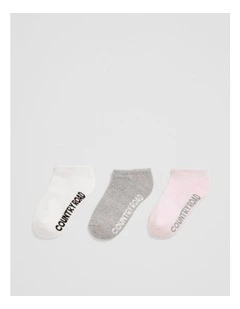Organically Grown Cotton Blend Cushion Sock Pack of 3 in Pink Multi
