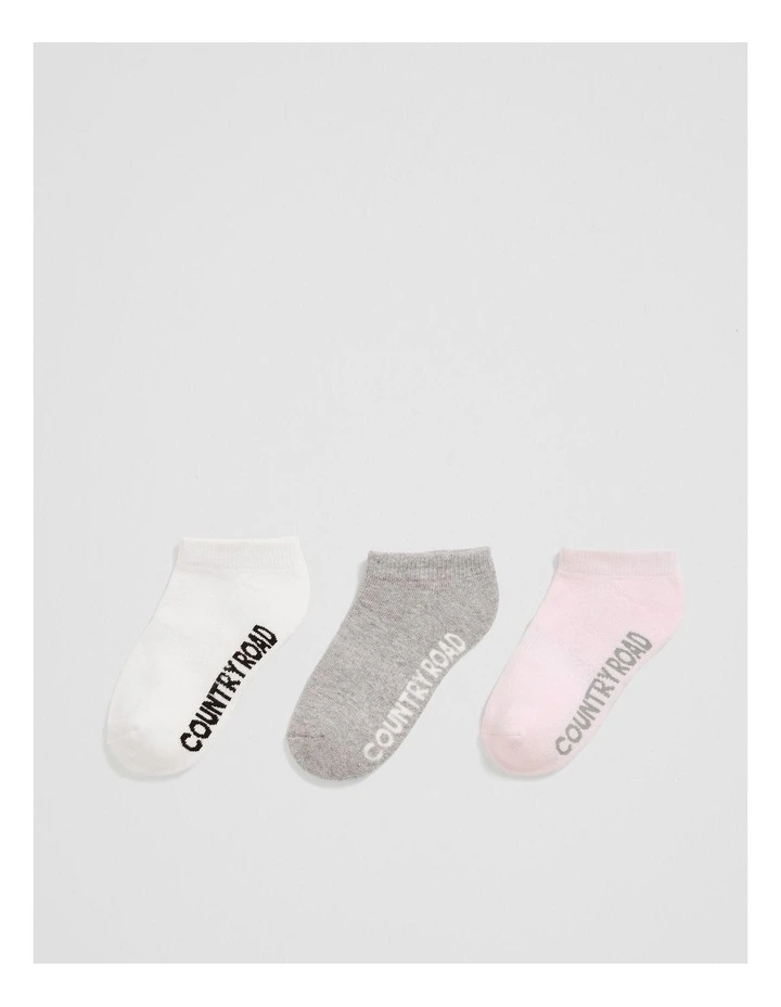Organically Grown Cotton Blend Cushion Sock Pack of 3 in Pink Multi image 1