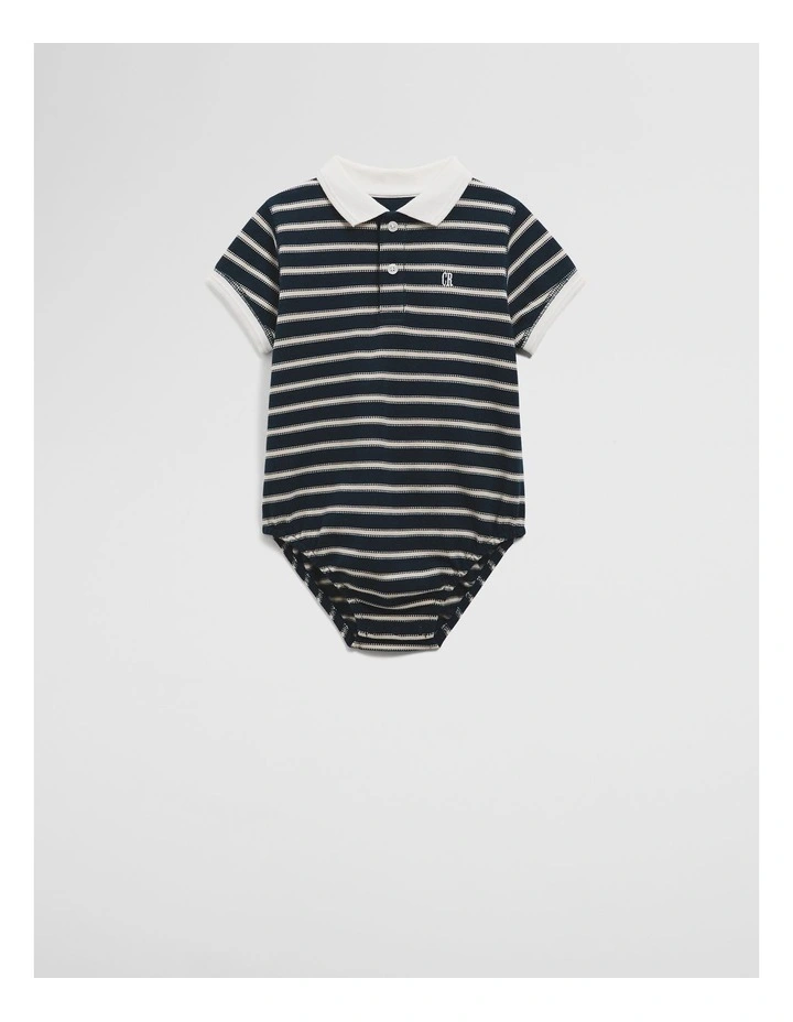 Organically Grown Cotton Stripe Polo Bodysuit in Navy image 1