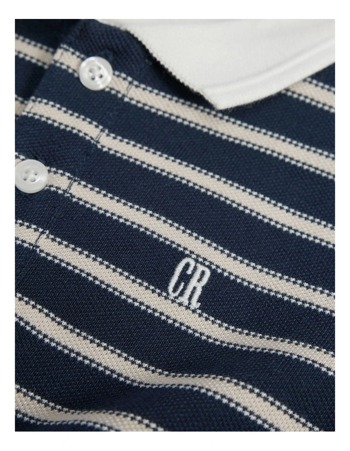 Organically Grown Cotton Stripe Polo Bodysuit in Navy image 2