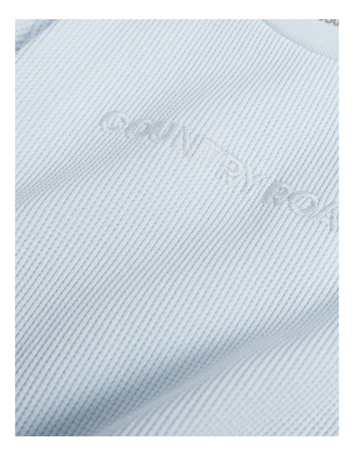 Cotton Waffle Logo Long Sleeve Bodysuit in Soft Blue image 2