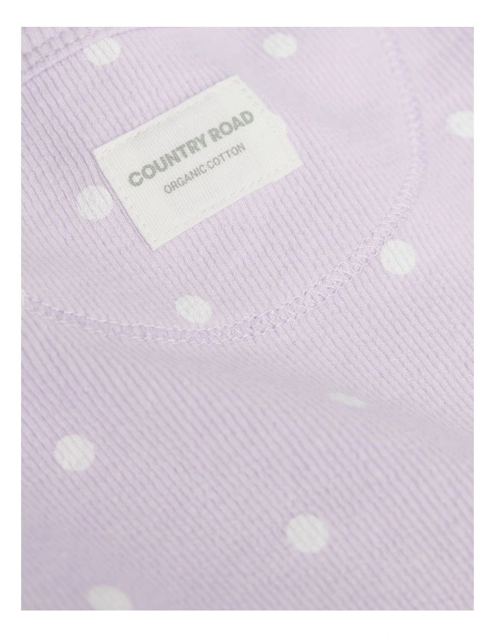 Organically Grown Cotton Frill Rib Long Sleeve Bodysuit in Lilac Spot image 5