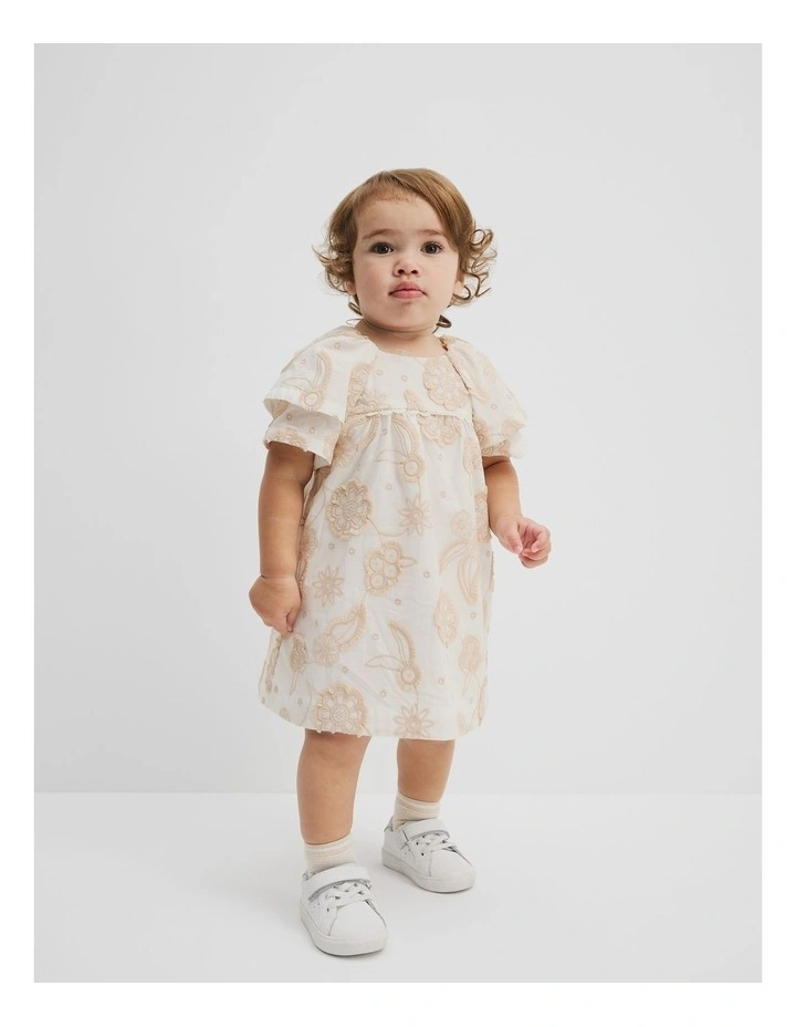 Organically Grown Cotton Floral Embroidered Dress in Marshmallow image 1