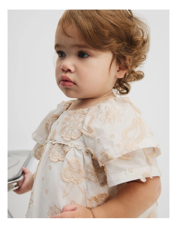 Organically Grown Cotton Floral Embroidered Dress in Marshmallow image 2