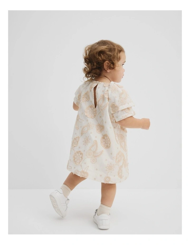 Organically Grown Cotton Floral Embroidered Dress in Marshmallow image 3