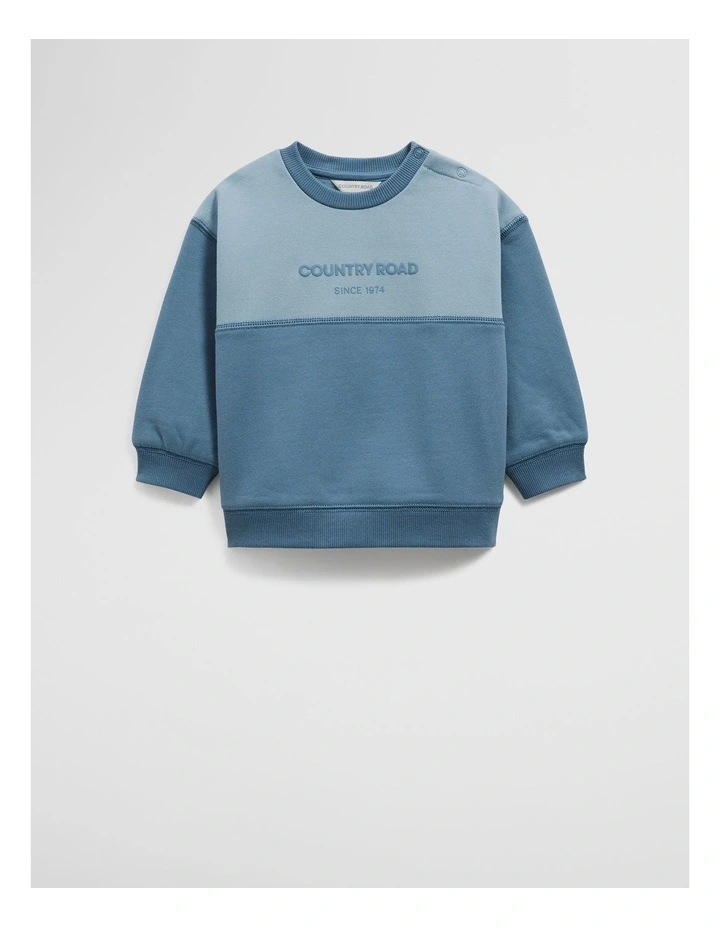 Australian Cotton Spliced Logo Sweat in Faded Blue image 1