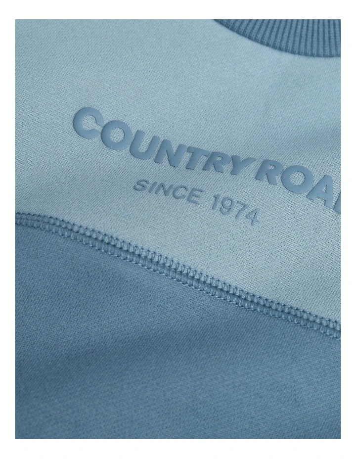 Australian Cotton Spliced Logo Sweat in Faded Blue image 2