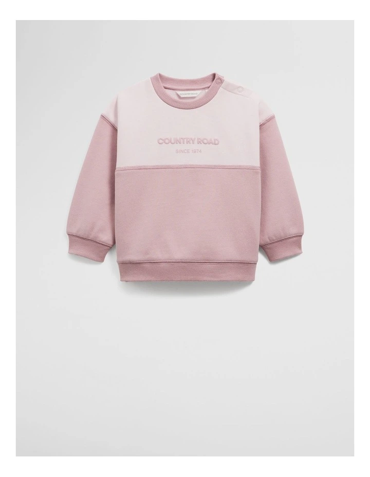 Australian Cotton Spliced Logo Sweat in Soft Mauve image 1