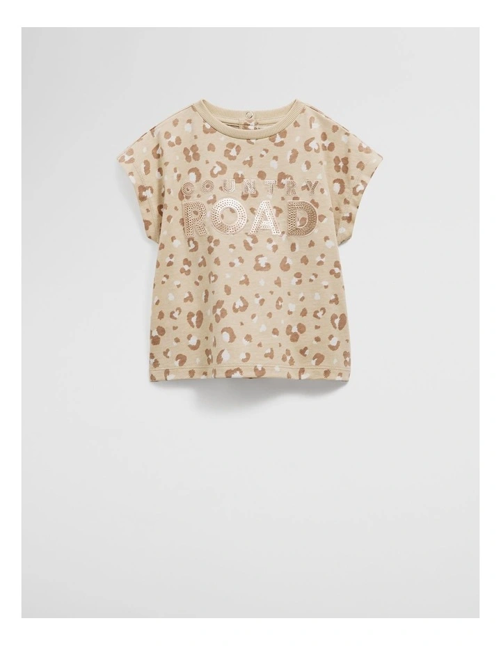 Organically Grown Cotton Sequin Logo T-Shirt in Animal Print image 1