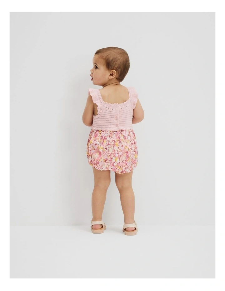 Organically Grown Cotton Garden Frill Romper in Multi Floral image 3
