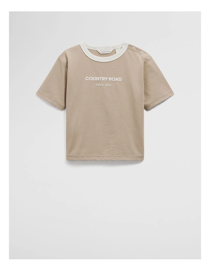 Australian Cotton Contrast Logo T-shirt in Mushroom image 1