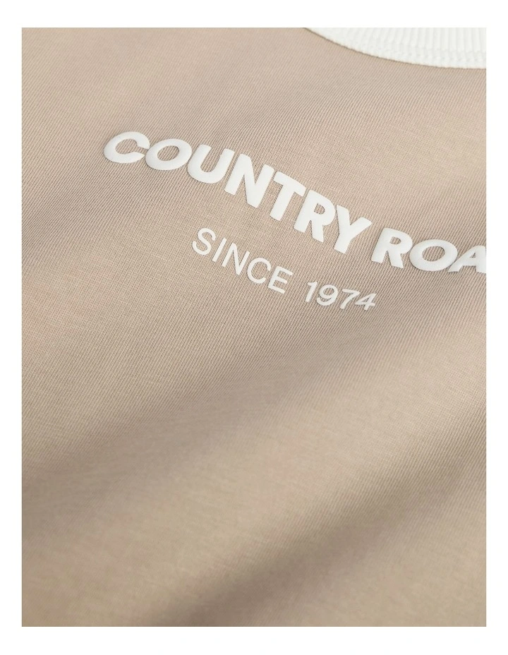 Australian Cotton Contrast Logo T-shirt in Mushroom image 2