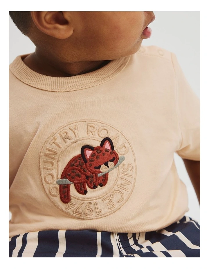 Cotton Sleeping Leopard T-Shirt in Wheat image 2