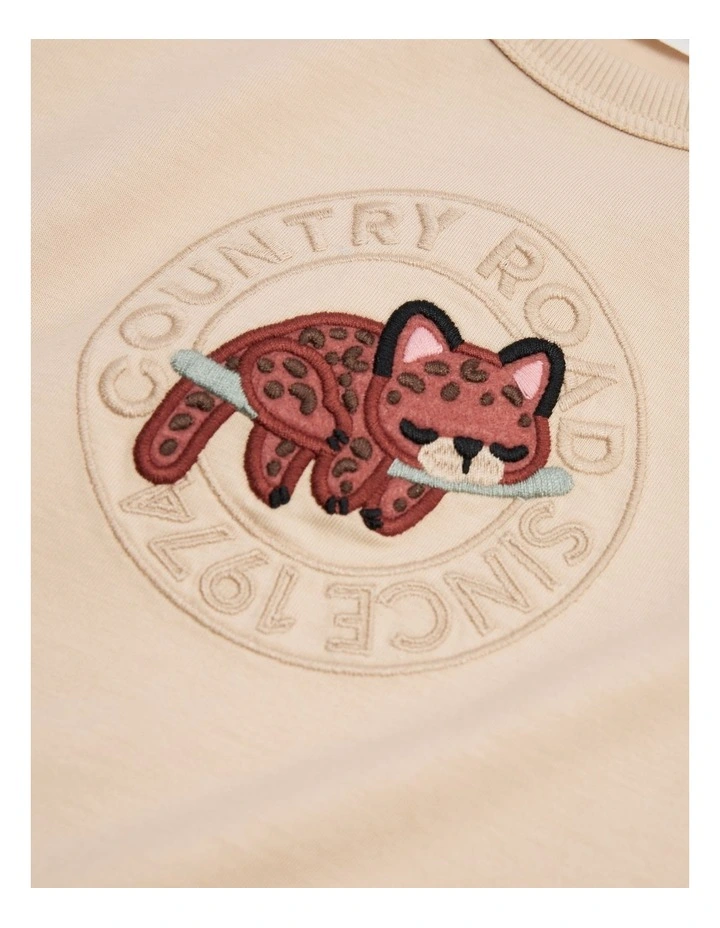 Cotton Sleeping Leopard T-Shirt in Wheat image 5