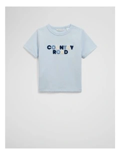 Organically Grown Cotton Boucle Logo T-shirt in Soft Blue