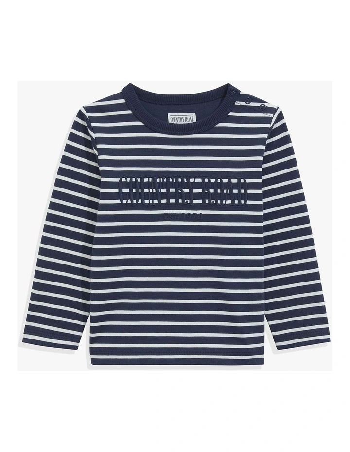 Verified Australian Cotton Long Sleeve Heritage T-shirt in Navy Strp Marsh image 1
