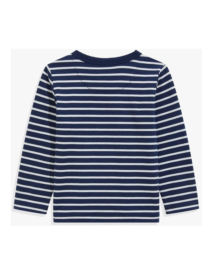 Verified Australian Cotton Long Sleeve Heritage T-shirt in Navy Strp Marsh image 3