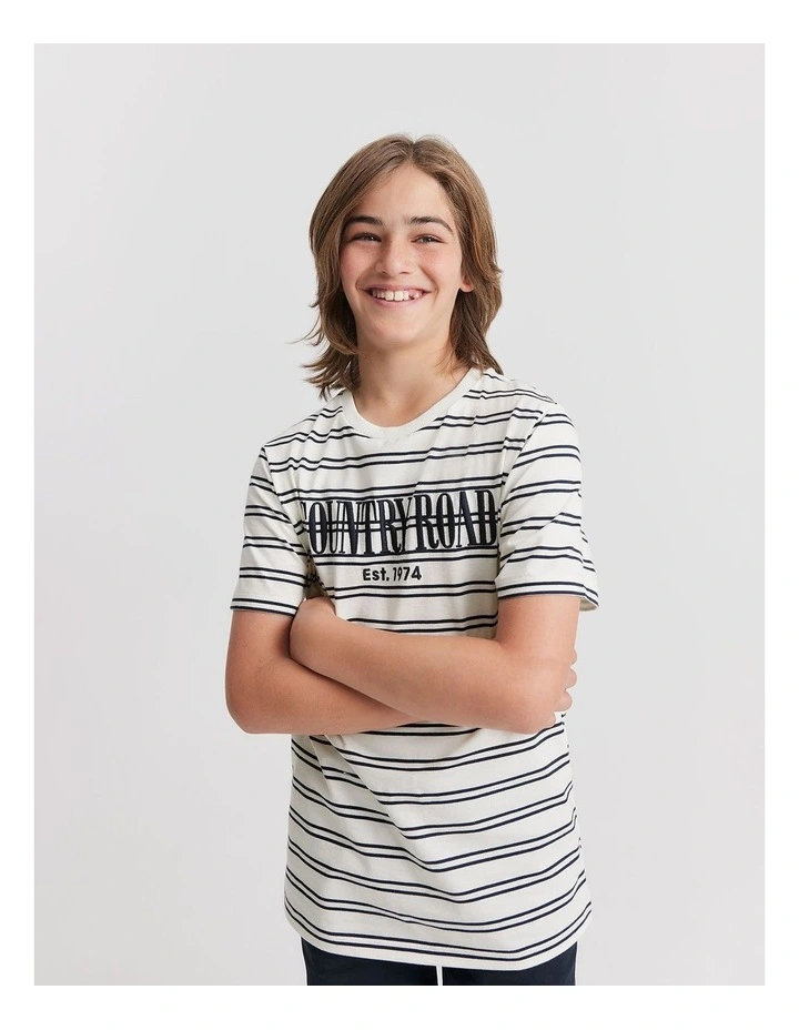 Teen Verified Australian Cotton Heritage Stripe T-shirt in Navy image 2