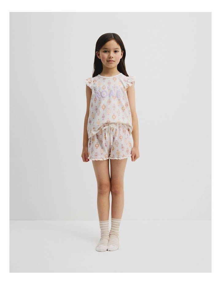Organically Grown Cotton Logo Floral Pyjama Set in Marshmallow image 1