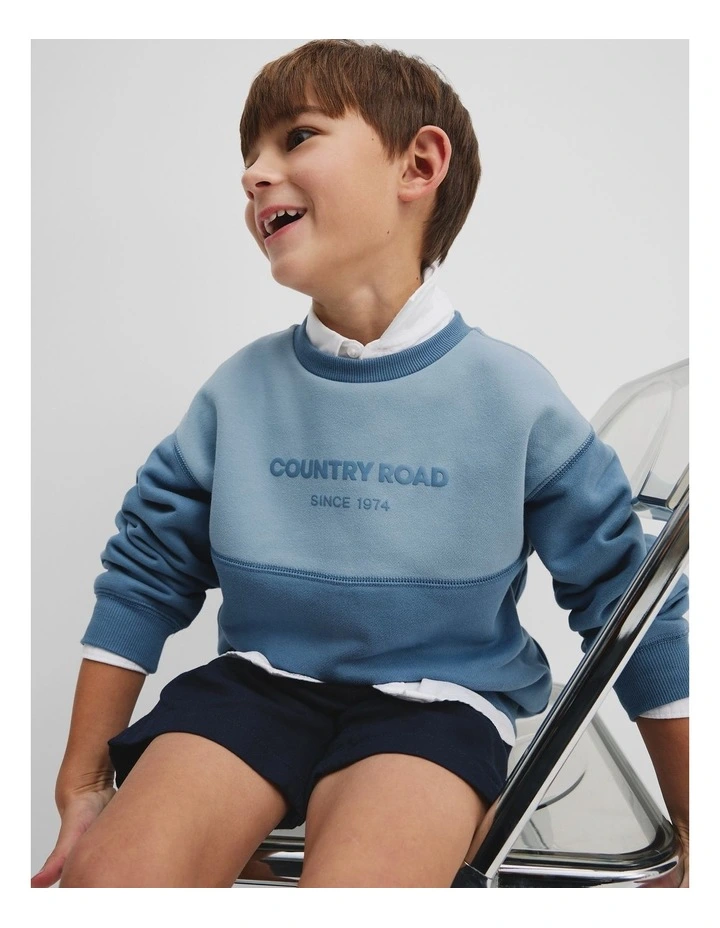 Australian Cotton Splice Logo Sweat in Faded Blue image 2
