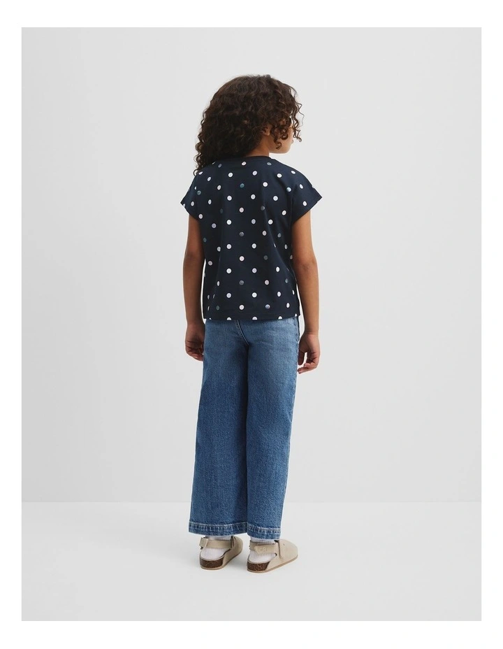 Organically Grown Cotton Sequin Logo T-Shirt in Navy Spot image 3