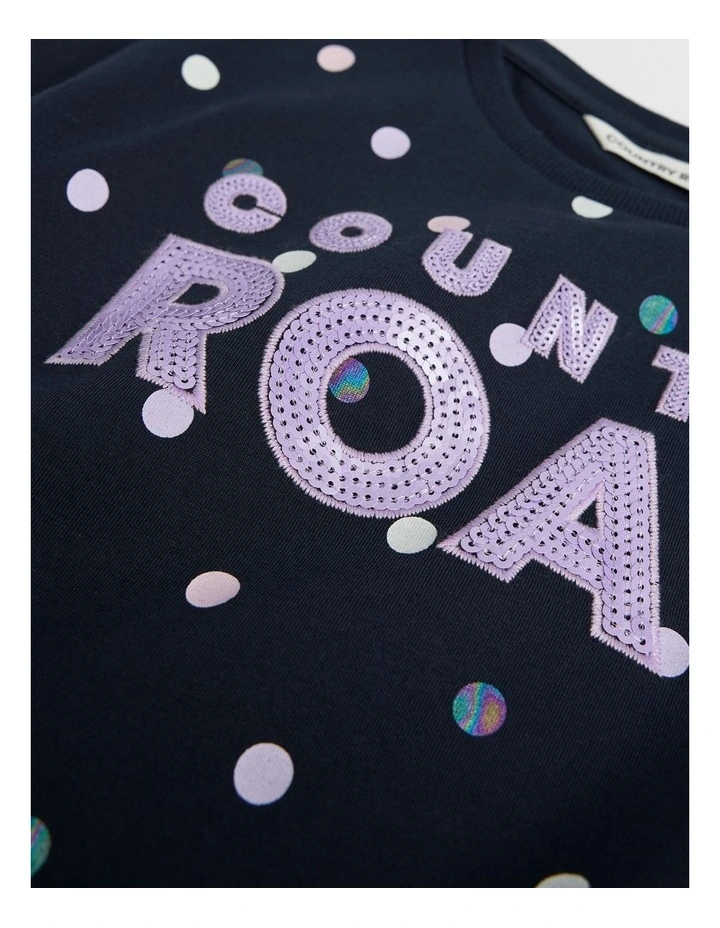 Organically Grown Cotton Sequin Logo T-Shirt in Navy Spot image 5