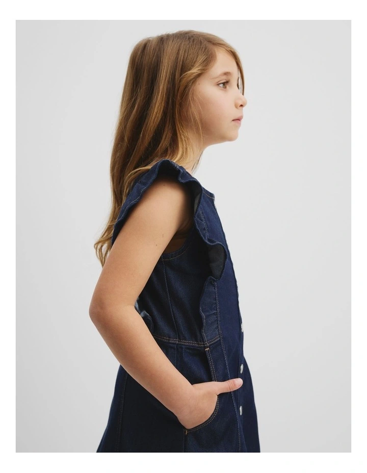 Denim Frill Dress in Indigo Rinse image 2