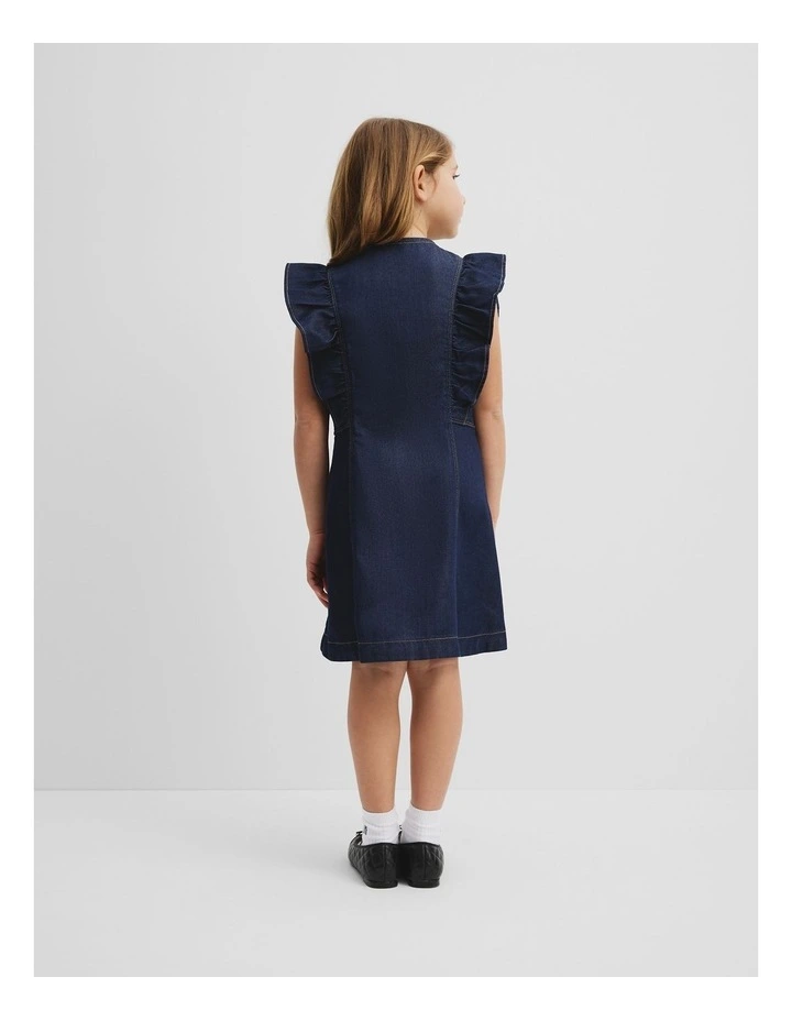 Denim Frill Dress in Indigo Rinse image 3